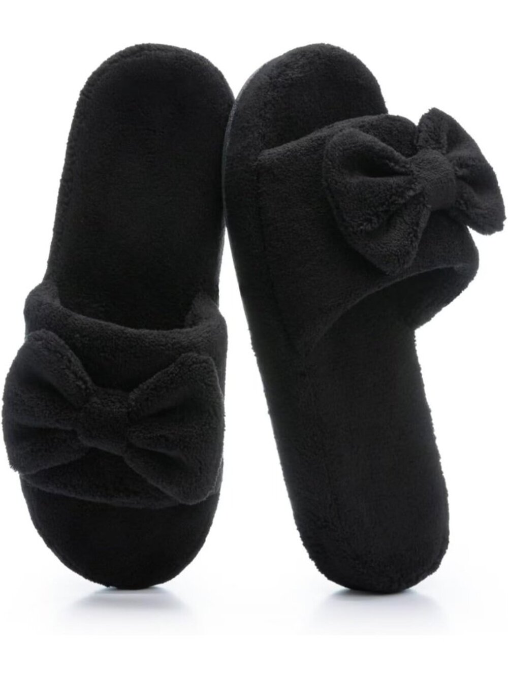 Women's Black Cozy Soft Open Toe Plush Coral Fleece Non Slip Indoor Slippers